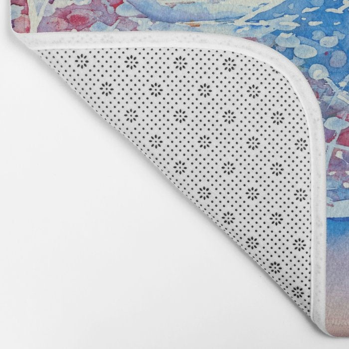 Japanese Temple Bath Mat - Floral Bathroom Mats - Flower Bath Decor - Bathroom Rugs - Home Decor Brazen Design Studio Light Gray