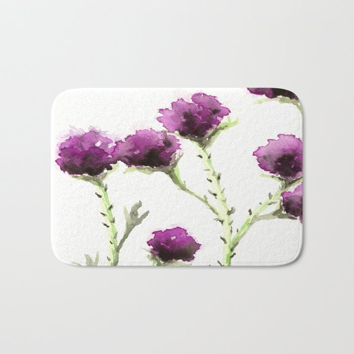Milk Thistle Bath Mat - Floral Bathroom Mats - Flower Bath Decor - Bathroom Rugs - Home Decor Brazen Design Studio Lavender