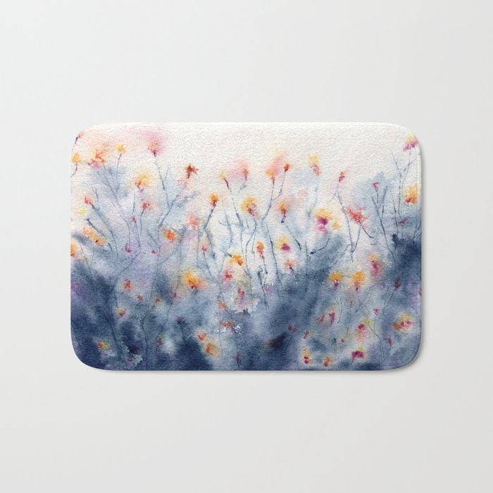 Wildflowers Bath Mat - Floral Bathroom Mats - Flower Bath Decor - Bathroom Rugs - Home Decor Brazen Design Studio Light Gray