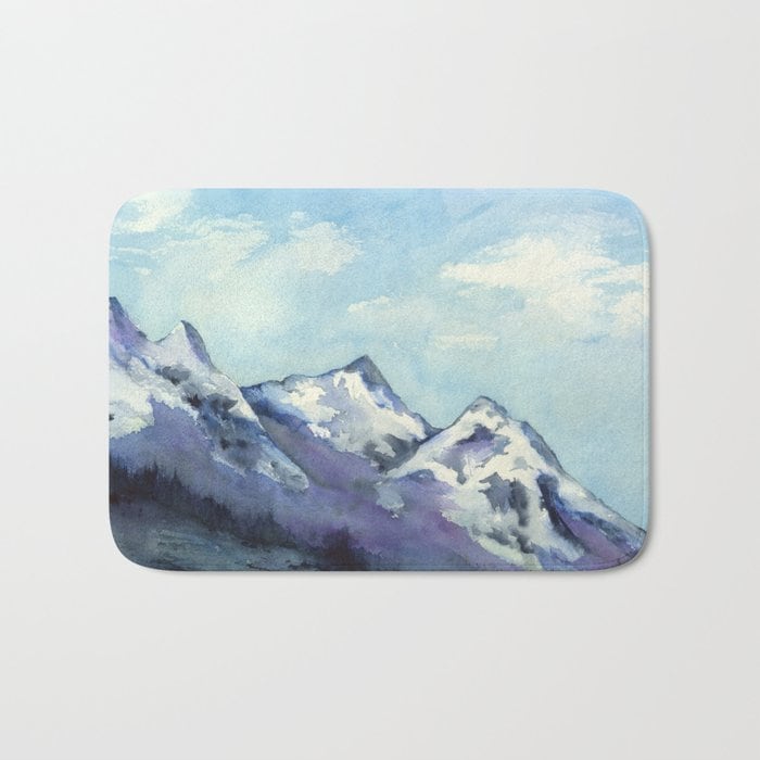 Rocky Mountains Bath Mat - Landscape Bathroom Mats - Bath Decor - Bathroom Rugs - Home Decor Brazen Design Studio Light Gray