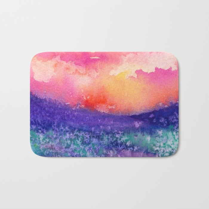 Lupin Valley Bath Mat - Landscape Bathroom Mats - Floral Bath Decor - Bathroom Rugs - Home Decor Brazen Design Studio Light Gray
