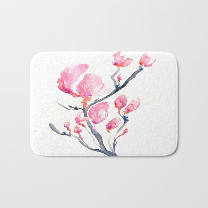 Japanese Magnolia Bath Mat - Floral Bathroom Mats - Flower Bath Decor - Bathroom Rugs - Home Decor Brazen Design Studio Lavender