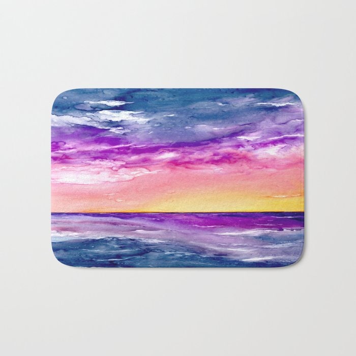Tormenta Bath Mat - Seascape Bathroom Mats - Bath Decor - Bathroom Rugs - Home Decor Brazen Design Studio Light Gray