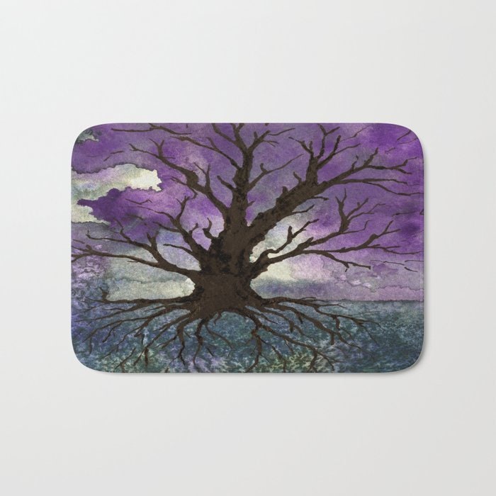 Tree of Life Bath Mat - Landscape Bathroom Mats - Bath Decor - Bathroom Rugs - Home Decor Brazen Design Studio Lavender