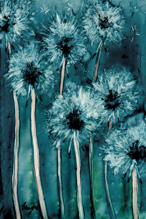 Watercolor Painting - Dandelion Wishes Floral Abstract Art Print Brazen Design Studio Dark Slate Gray