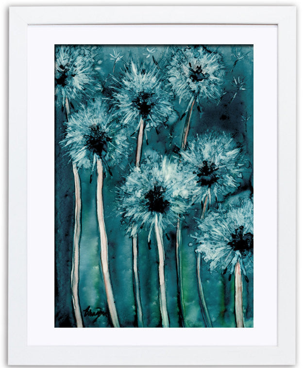 Watercolor Painting - Dandelion Wishes Floral Abstract Art Print Brazen Design Studio Dark Slate Gray