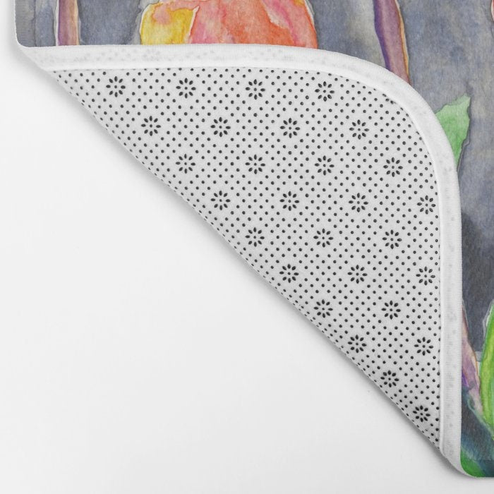 Tulips Bath Mat - Floral Bathroom Mats - Tulip Flower Bath Decor - Bathroom Rugs - Home Decor Brazen Design Studio Light Gray