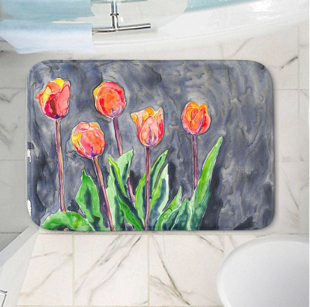 Tulips Bath Mat - Floral Bathroom Mats - Tulip Flower Bath Decor - Bathroom Rugs - Home Decor Brazen Design Studio Light Gray