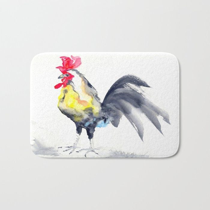 Rooster Bath Mat - Farm Bathroom Mats - Bird Bath Decor - Bathroom Rugs - Home Decor Brazen Design Studio Lavender