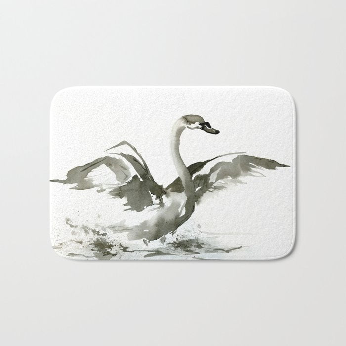 Swan Bath Mat - Wildlife Bathroom Mats - Bird Bath Decor - Bathroom Rugs - Home Decor Brazen Design Studio Lavender