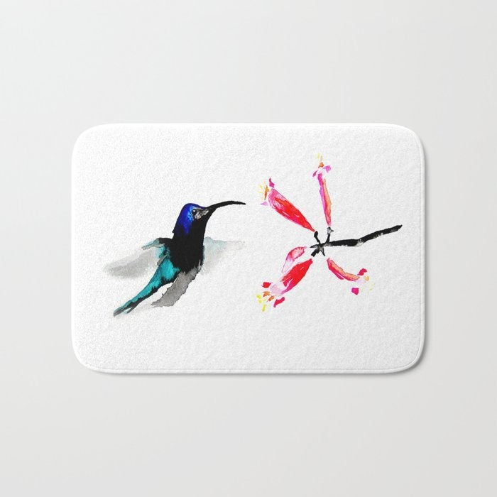 Hummingbird Bath Mat - Wildlife Bathroom Mats - Bird Bath Decor - Bathroom Rugs - Home Decor Brazen Design Studio Lavender