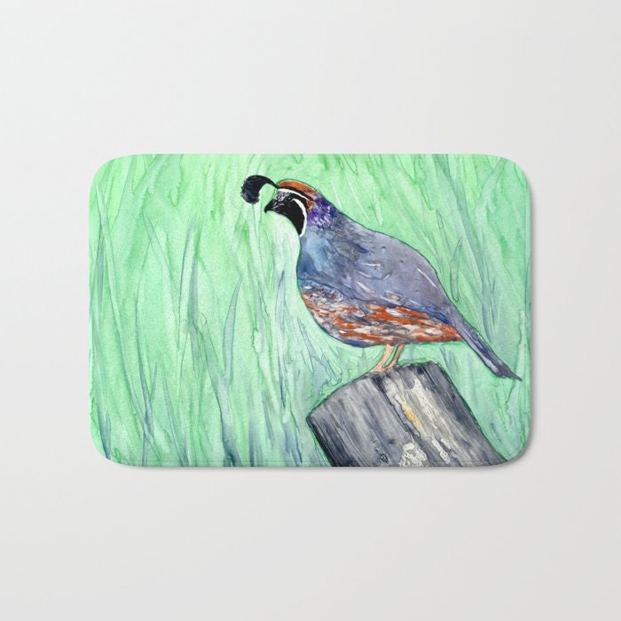 Quail Bath Mat - Wildlife Bathroom Mats - Bird Bath Decor - Bathroom Rugs - Home Decor Brazen Design Studio Light Gray