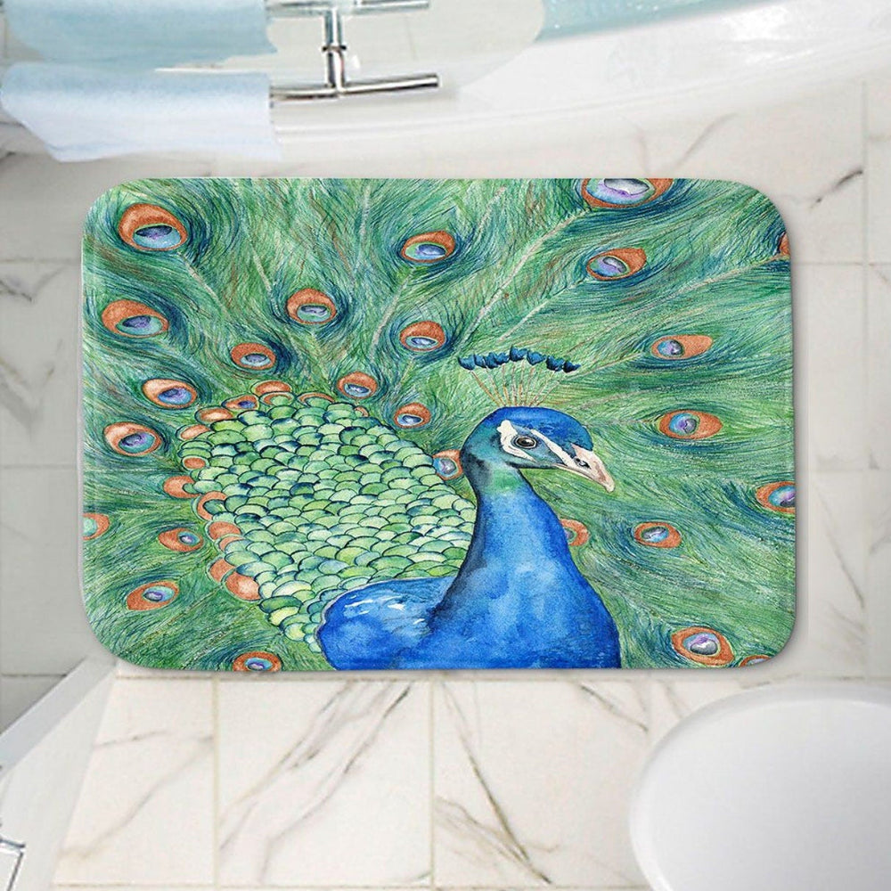 Peacock Bath Mat - Wildlife Bathroom Mats - Bird Bath Decor - Bathroom Rugs - Home Decor Brazen Design Studio Light Gray