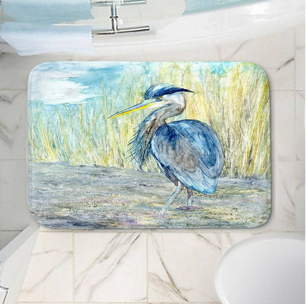 Great Blue Heron Bath Mat - Wildlife Bathroom Mats - Bird Bath Decor - Bathroom Rugs - Home Decor Brazen Design Studio Light Gray