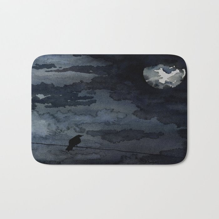 Moonlit Raven Bath Mat - Wildlife Bathroom Mats - Bird Bath Decor - Bathroom Rugs - Home Decor Brazen Design Studio Lavender