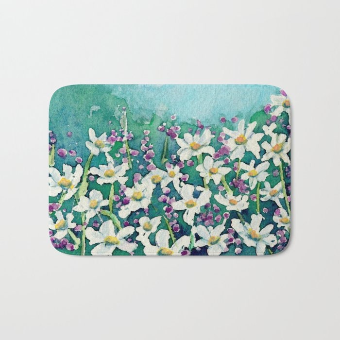 Daisies Bath Mat - Floral Bathroom Mats - Flower Bath Decor - Bathroom Rugs - Home Decor Brazen Design Studio Light Gray