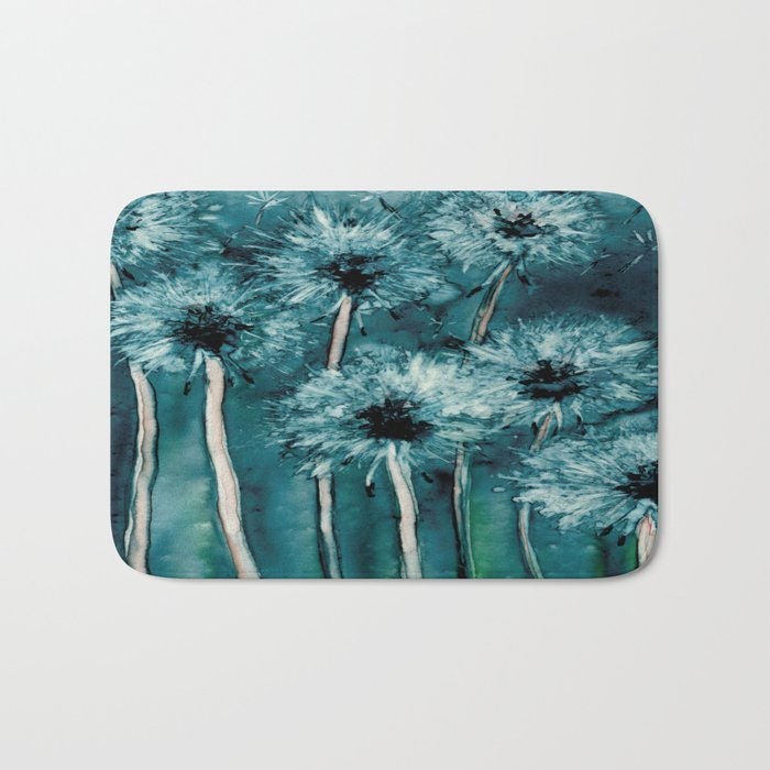 Dandelions Bath Mat - Floral Bathroom Mats - Flower Bath Decor - Bathroom Rugs - Home Decor Brazen Design Studio Dark Slate Gray