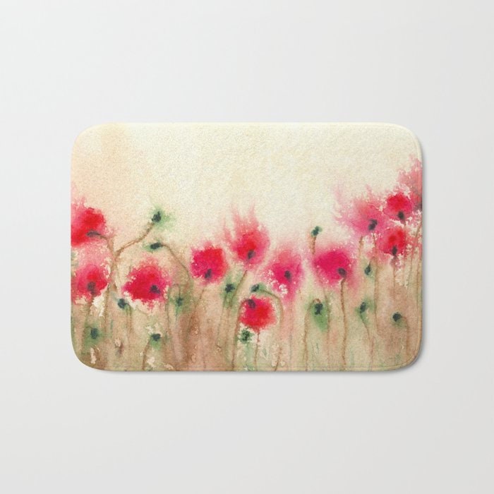 Poppies Bath Mat - Floral Bathroom Mats - Flower Bath Decor - Bathroom Rugs - Home Decor Brazen Design Studio Antique White