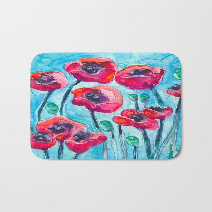 Poppy Sky Bath Mat - Floral Bathroom Mats - Flower Bath Decor - Bathroom Rugs - Home Decor Brazen Design Studio Lavender