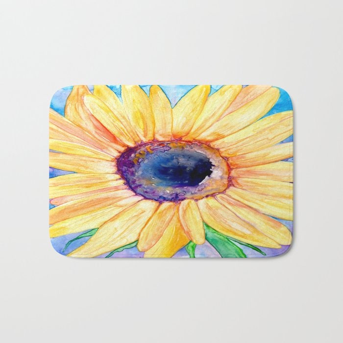 Sunflower Bath Mat - Floral Bathroom Mats - Flower Bath Decor - Bathroom Rugs - Home Decor Brazen Design Studio Light Gray