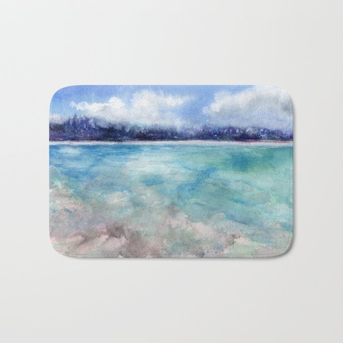 Aegean Sea Bath Mat - Landscape Bathroom Mats - Bath Decor - Bathroom Rugs - Home Decor Brazen Design Studio Light Gray