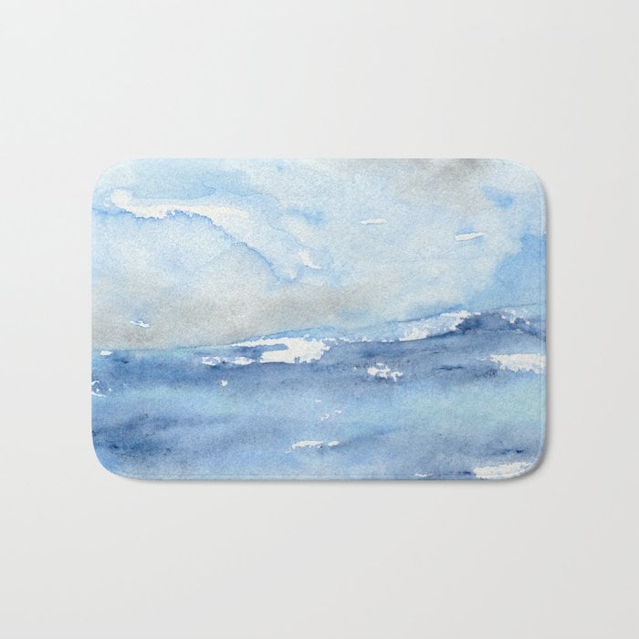 Tempest Ocean Wave Bath Mat - Seascape Bathroom Mats - Bath Decor - Bathroom Rugs - Home Decor Brazen Design Studio Light Gray