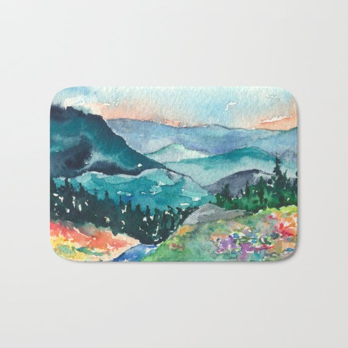 Mountain Meadow Bath Mat - Landscape Bathroom Mats - Valley of Dreams Bath Decor - Bathroom Rugs - Home Decor Brazen Design Studio Lavender