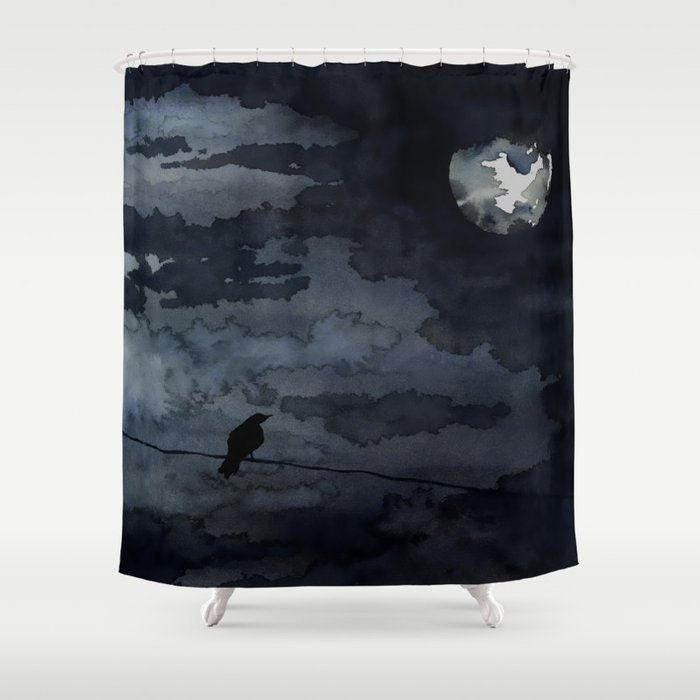 Shower Curtain Moonlit Raven Bird Painting - Artistic Bathroom - Colorful Modern Vibrant Bathroom Decor Brazen Design Studio Lavender