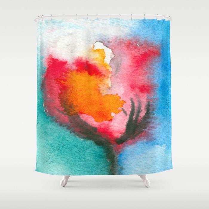 Shower Curtain Tulip Painting - Artistic Bathroom - Colorful Modern Vibrant Bathroom Decor Brazen Design Studio Antique White