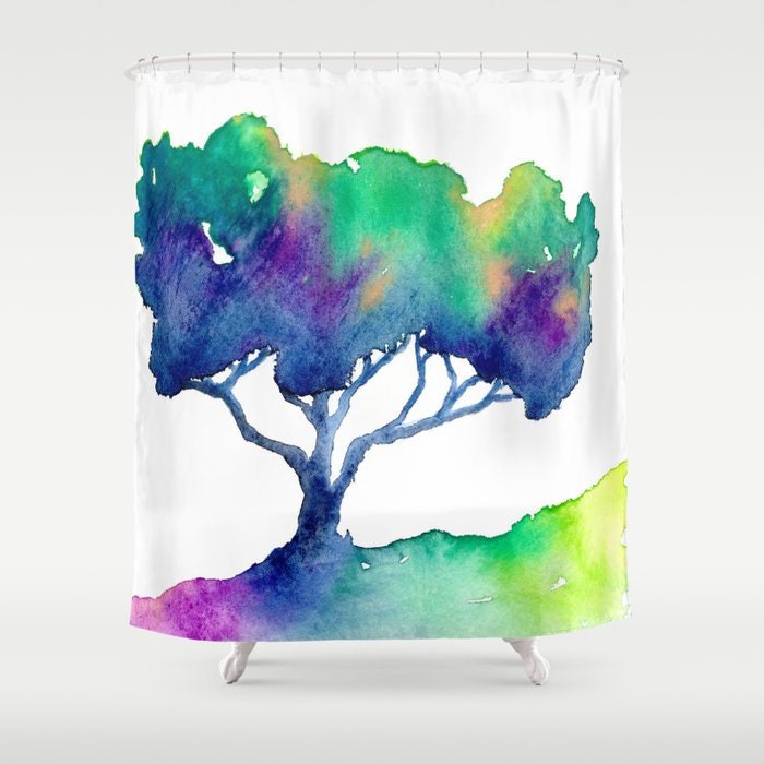 Colorful Shower Curtain Hue Oak Tree Painting - Artistic Bathroom - Rainbow Modern Vibrant Bathroom Decor Brazen Design Studio Lavender