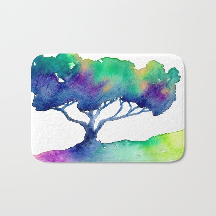 Rainbow Oak Tree Bath Mat - Landscape Bathroom Mats - Nature Bath Decor - Bathroom Rugs - Home Decor Brazen Design Studio Lavender