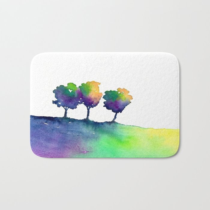 Rainbow Tree Trio Bath Mat - Landscape Bathroom Mats - Nature Bath Decor - Bathroom Rugs - Home Decor Brazen Design Studio Lavender