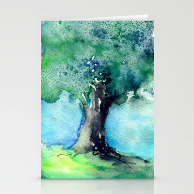 Majestic Oak Tree Watercolor Painting Art Card Brazen Design Studio Sky Blue