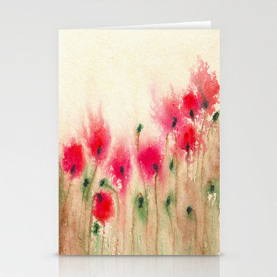 Red Poppies Floral Watercolor Painting Art Card Brazen Design Studio Light Coral