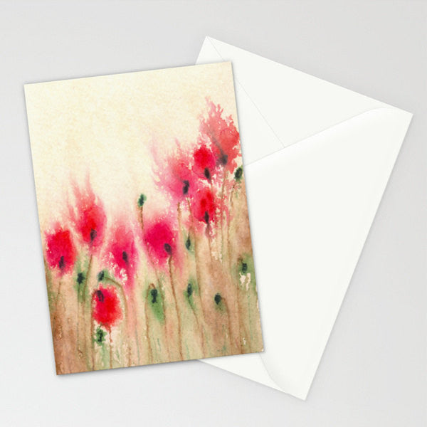 Red Poppies Floral Watercolor Painting Art Card Brazen Design Studio Firebrick