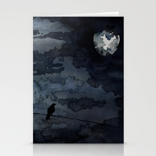 Raven Art Card Dramatic Sky Watercolor Painting Brazen Design Studio Black