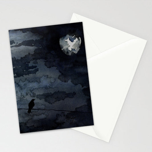 Raven Art Card Dramatic Sky Watercolor Painting Brazen Design Studio Black