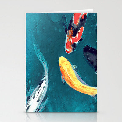 Koi Pond Art Card - Japanese Carp Painting Brazen Design Studio Dark Slate Gray