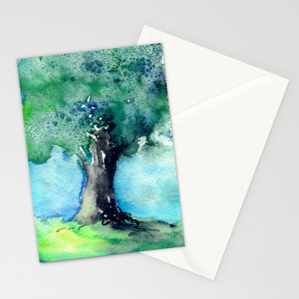 Majestic Oak Tree Watercolor Painting Art Card Brazen Design Studio Light Steel Blue