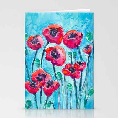 Red Blue Poppies Watercolor Art Card Brazen Design Studio Violet Red