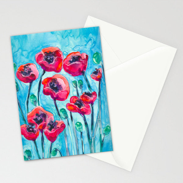 Red Blue Poppies Watercolor Art Card Brazen Design Studio Sky Blue
