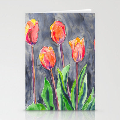Orange Tulips Art Card - Floral Garden Watercolor Painting Brazen Design Studio Tomato