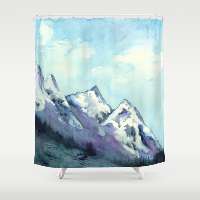 Shower Curtain Mountain Painting - Artistic Bathroom - Colorful Modern Vibrant Bathroom Decor - Rocky Mountains Brazen Design Studio Lavender