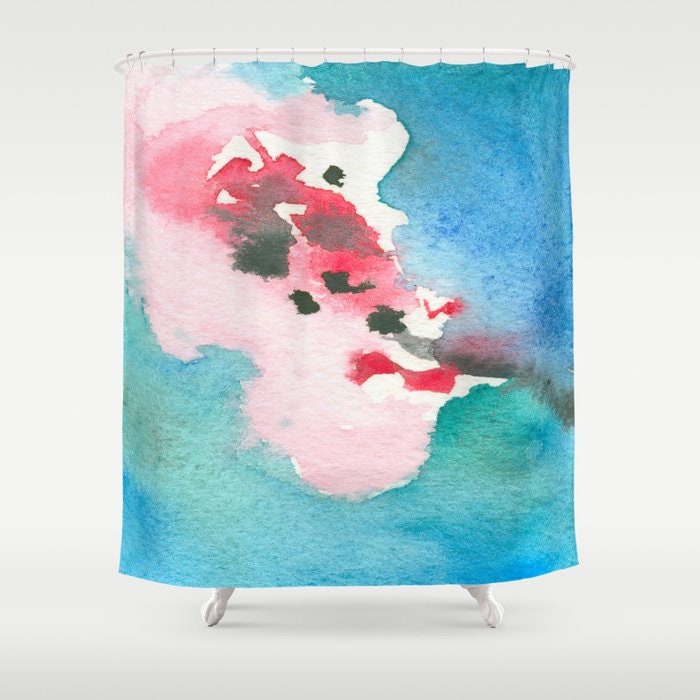 Shower Curtain Cherry Blossom Painting - Artistic Bathroom - Colorful Modern Vibrant Bathroom Decor Brazen Design Studio Misty Rose