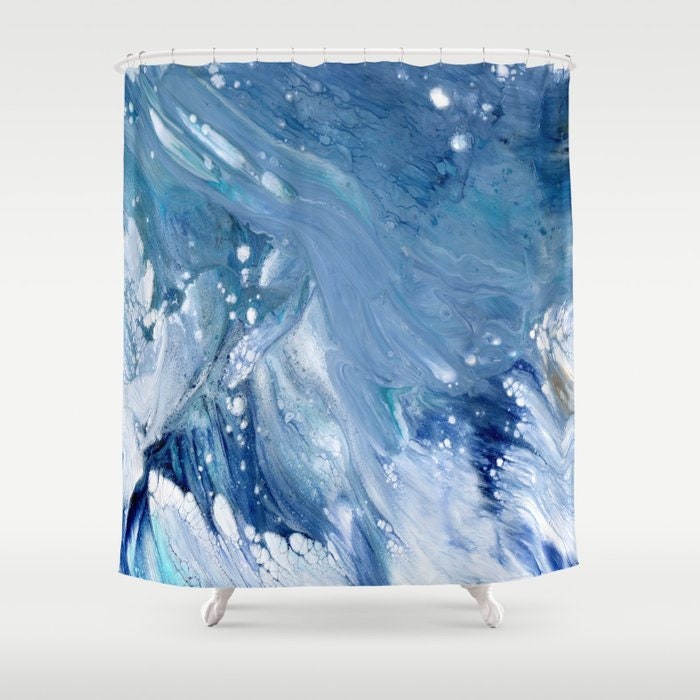 Shower Curtain Abstract Seascape Painting - Artistic Bathroom - Colorful Modern Vibrant Bathroom Decor Brazen Design Studio Steel Blue