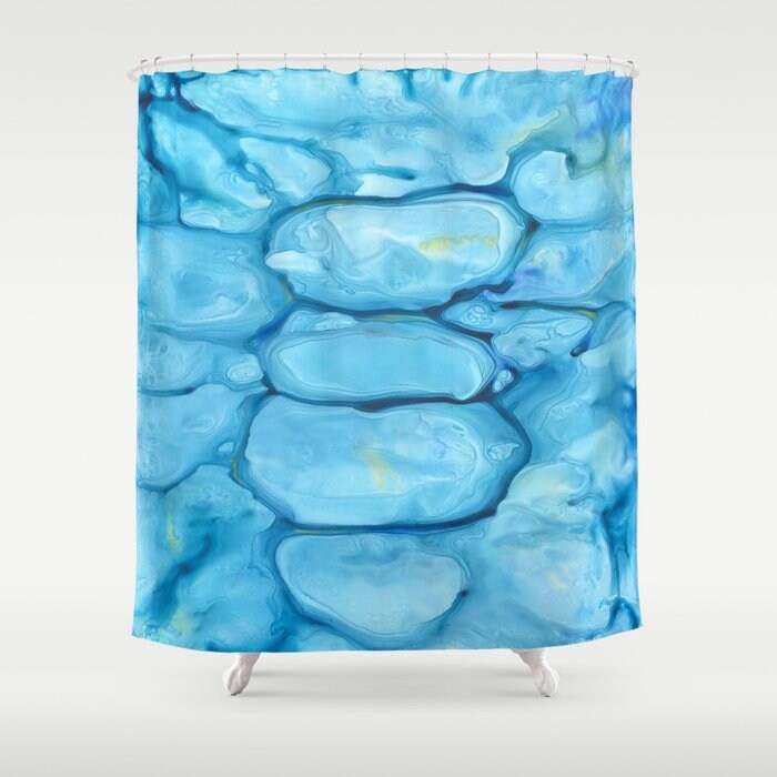 Shower Curtain Abstract Seascape Painting - Artistic Bathroom - Colorful Modern Vibrant Bathroom Decor - Nymphaea Brazen Design Studio Steel Blue