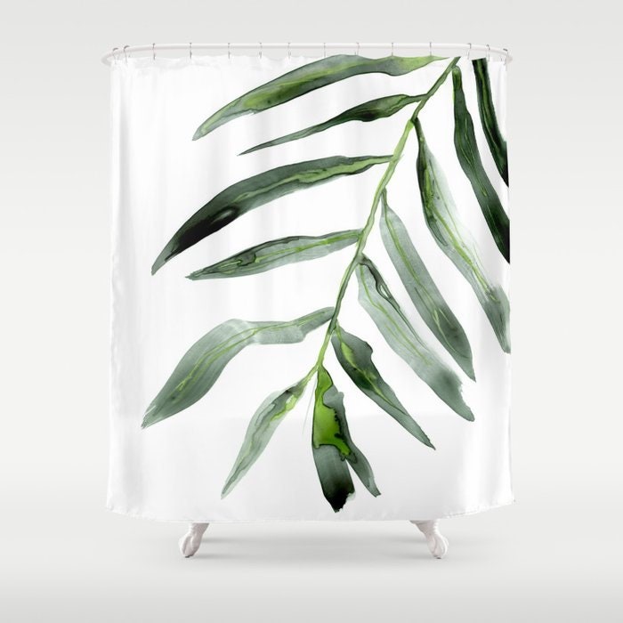 Botanical Shower Curtain Palm Frond Painting - Artistic Bathroom - Modern Vibrant Bathroom Decor Brazen Design Studio Lavender