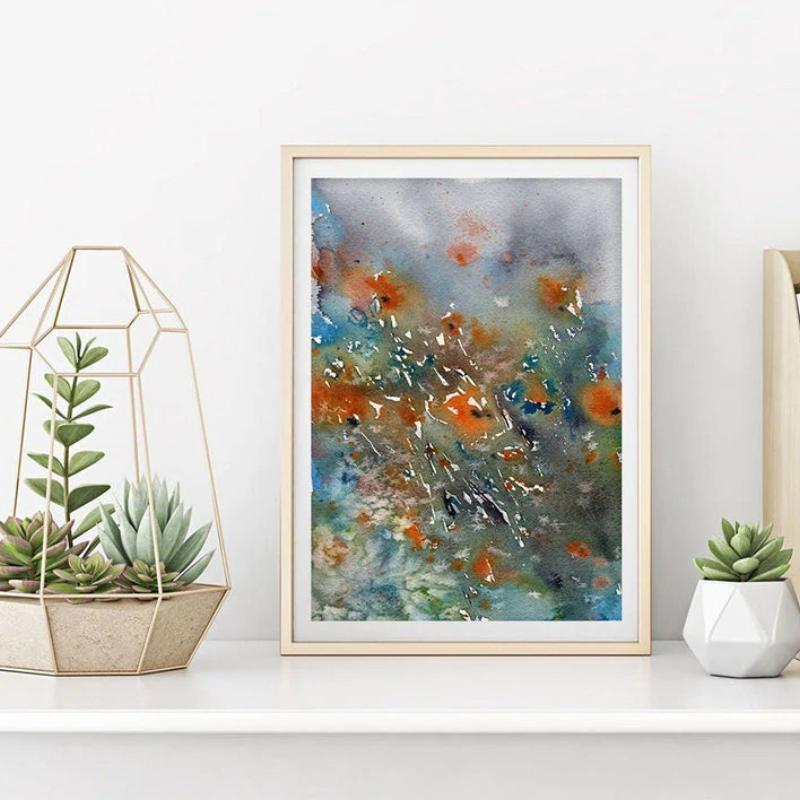 Orange Poppies - Original Abstract Watercolor Painting - Canadian Art Brazen Edwards Antique White