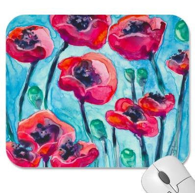 Mousepad - Red Poppy Sky Painting - Art for Home or Office Brazen Design Studio Maroon