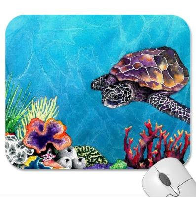 Mousepad - Sea Turtle Ocean Wildlife Painting - Art for Home or Office Brazen Design Studio Dark Cyan